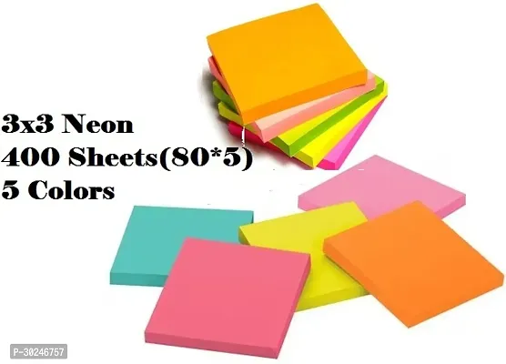 Sticky Notes Bright Colors 400 Sheets 3X3 Neon, (80 x 5)