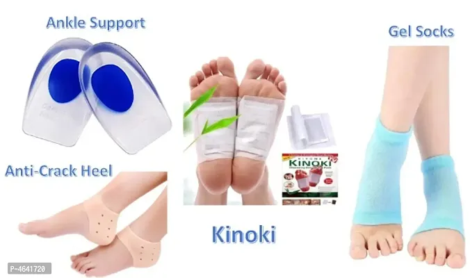 AirSoft Pack Of 4 Anti-Crack Heel, Gel Socks, Ankle Support & Kinoki Detox Patches (Mega Pack, Free Size)