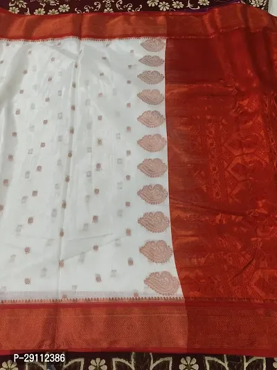 Stylish Art Silk White Woven Design Saree with Blouse piece For Women