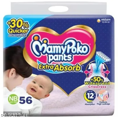 MamyPoko Pants Extra Absorb NB58,Unisex Baby, Pack of 56 Baby Diaper for New Born