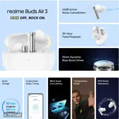 realme Buds Air 3 with Fast Charge  Active Noise Cancellation (ANC) Bluetooth Headset  (Galaxy White, True Wireless)-thumb2