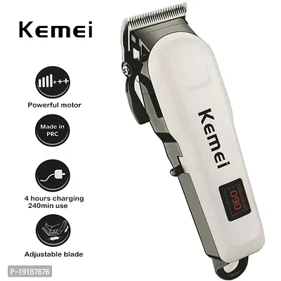 Men's Low Voice Rechargeable Hair Clipper Razor LCD Display Cordless Electric Professional Shaver Beard Trimmer Grooming Shaving Machine Self Hair Cutting Haircut Trimmer Cutter, White (2M_KM-809A)-thumb0