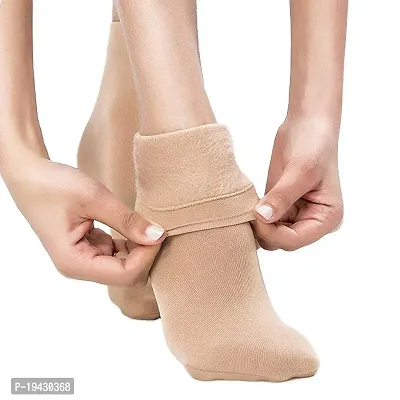 Velvet Winter Thermal Thumb Socks for Women Girls (Beige, Free Size)-thumb0