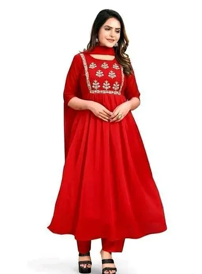 Stylish Georgette Kurta with Bottom And Duppata For Women