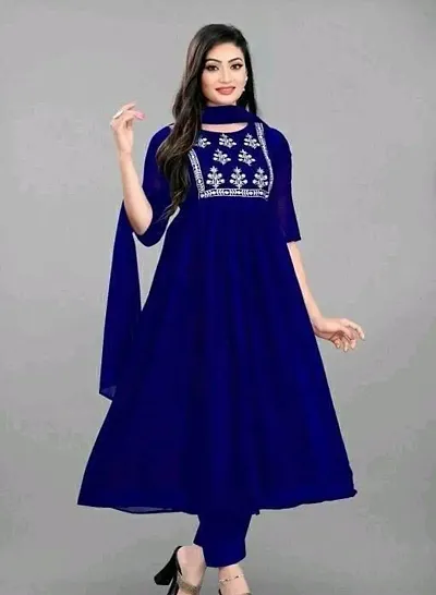 Stylish Georgette Kurta with Bottom And Duppata For Women