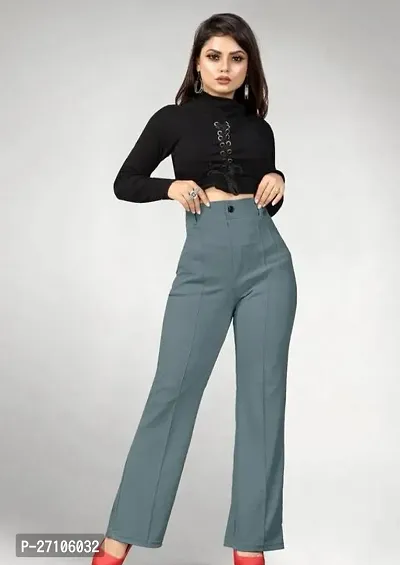 Elegant Grey Lycra Solid Trousers For Women