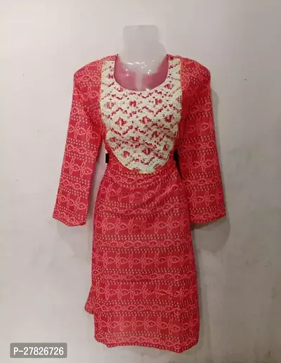 A Line Red Printed Cotton Silk Kurta