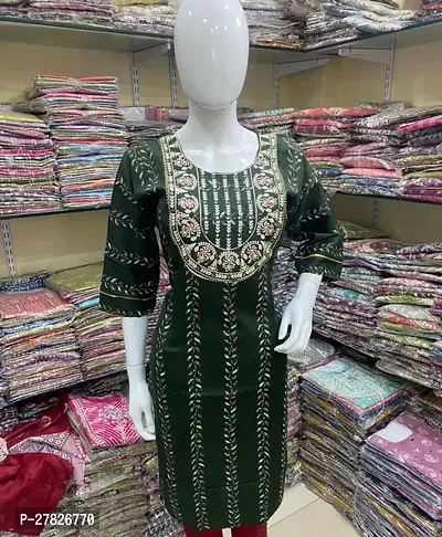 A Line Green Printed Cotton Silk Kurta