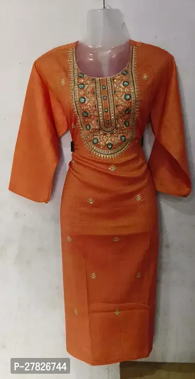 A Line Orange Printed Cotton Silk Kurta