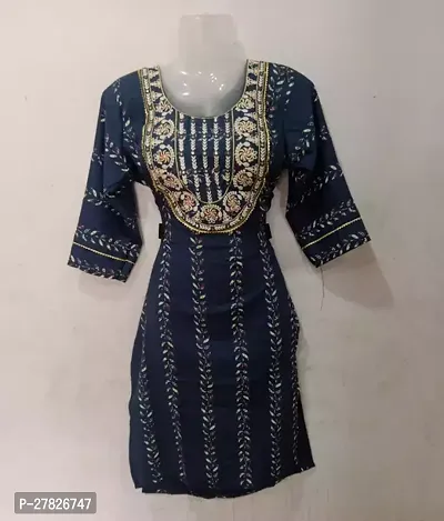 A Line Blue Printed Cotton Silk Kurta