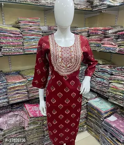 A Line Maroon Printed Cotton Kurta-thumb0