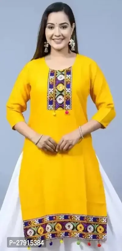 Elegant Yellow Rayon Embroidered Kurta For Women-thumb0