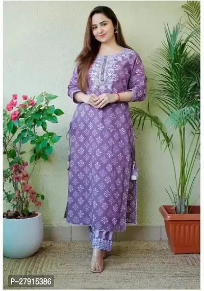 Elegant Purple Rayon Embroidered Kurta For Women-thumb0