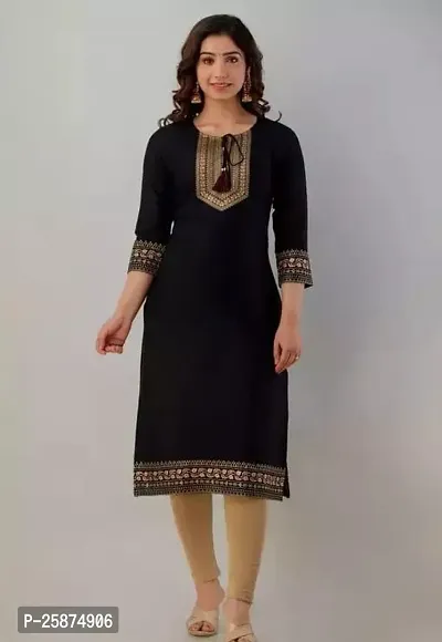 Elegant Black Embroidered Rayon Kurta For Women-thumb0