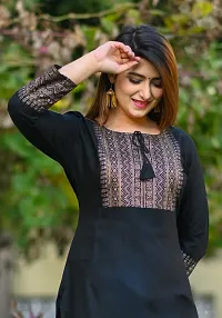 Elegant Black Embroidered Rayon Kurta For Women-thumb1