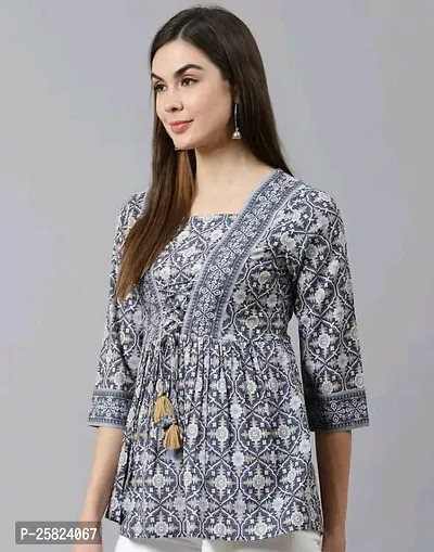 Elegant Grey Rayon Printed Top For Women-thumb2