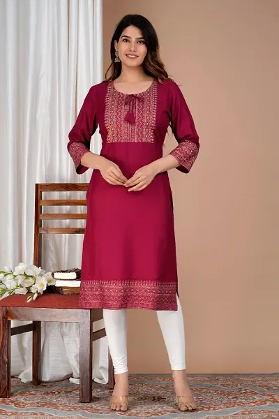 Elegant Embroidered Rayon Kurta For Women