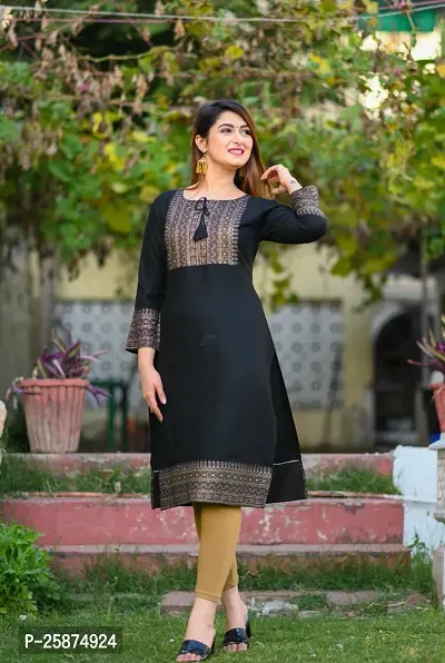 Elegant Black Embroidered Rayon Kurta For Women-thumb0