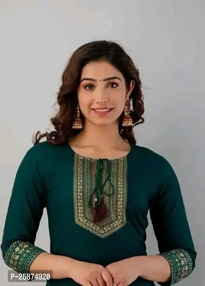 Elegant Green Embroidered Rayon Kurta For Women-thumb2