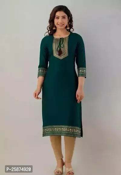 Elegant Green Embroidered Rayon Kurta For Women-thumb0