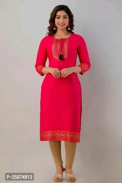 Elegant Red Embroidered Rayon Kurta For Women-thumb0