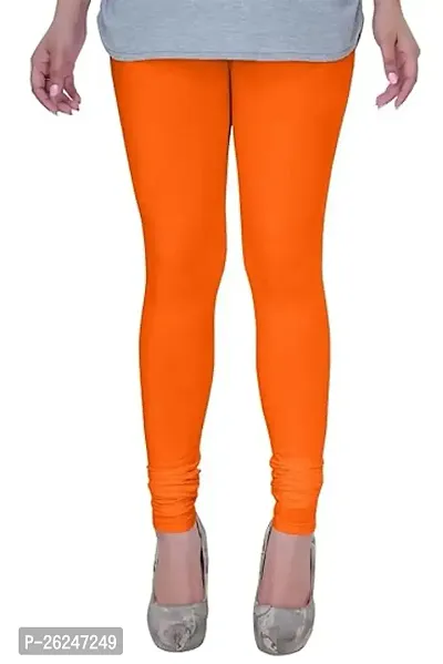 Stylish Orange Cotton Lycra Solid Leggings For Women