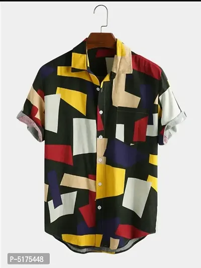 Men's Multicoloured Printed Polycotton Short Sleeves Casual Shirts