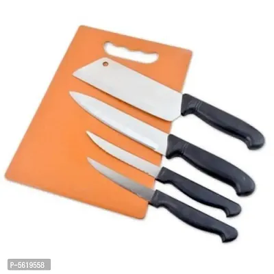 Chopping Board with 5 Pcs Knife Set Vegetable  Meat Cutting Stainless Steel Scissor-thumb0