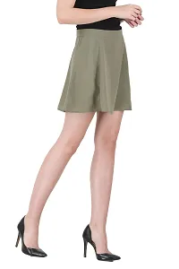 Solid High Waist Flared Skater Side Zip Skirt for Women-thumb2