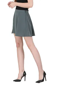 Solid High Waist Flared Skater Side Zip Skirt for Women-thumb3