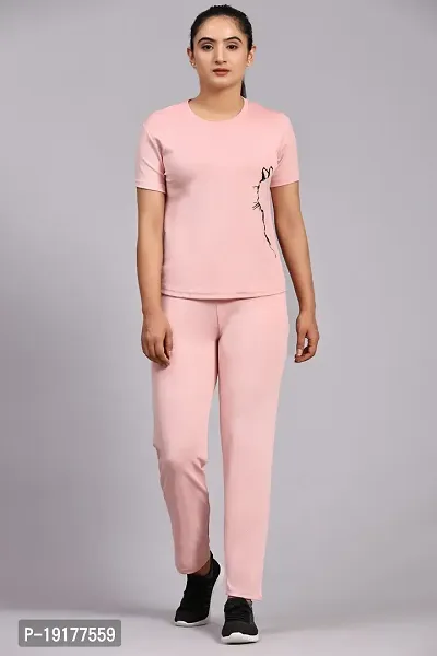 Stylish Printed Pink Cotton Lycra Track Suit For Women