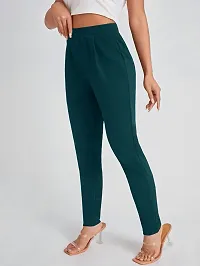 Stylish Olive Poly Lycra Solid Trousers For Women-thumb3