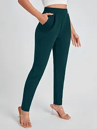 Stylish Olive Poly Lycra Solid Trousers For Women-thumb2