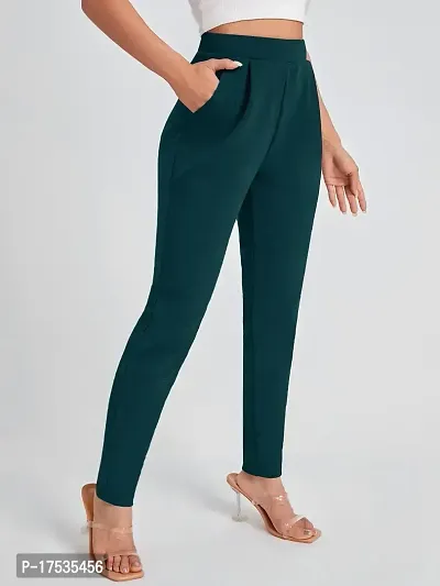 Stylish Olive Poly Lycra Solid Trousers For Women-thumb3