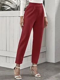 Stylish Maroon Poly Lycra Solid Trousers For Women-thumb3