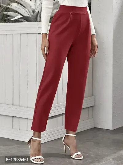 Stylish Maroon Poly Lycra Solid Trousers For Women-thumb4