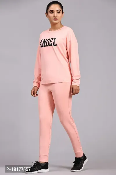 Stylish Printed Pink Cotton Lycra Track Suit For Women-thumb3