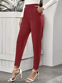 Stylish Maroon Poly Lycra Solid Trousers For Women-thumb2