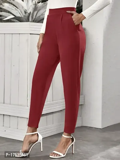 Stylish Maroon Poly Lycra Solid Trousers For Women-thumb3