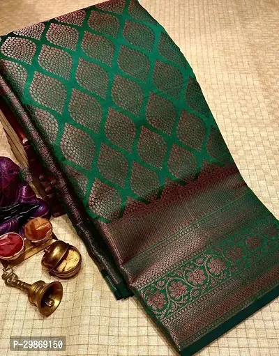 Elegant green Silk Blend Saree with Blouse piece For Women-thumb0