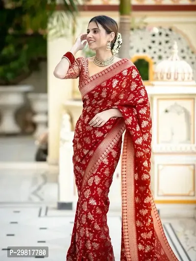 Stylish Red Art Silk Saree With Blouse Piece For Women-thumb0