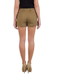 Playwear Womens Cotton Lycra Regular Fit Casual Solid Mini Shorts (Brown, Size - 28)_103024-28-thumb4