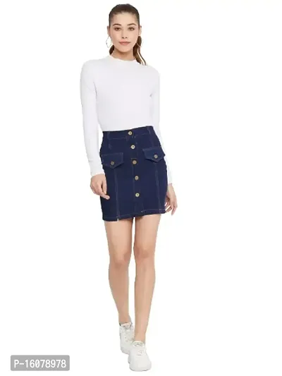 PLAYWEAR Woman's Fashionable Straight Skirt | Casual Slim Fit Denim Mini Skirt for Women-thumb0