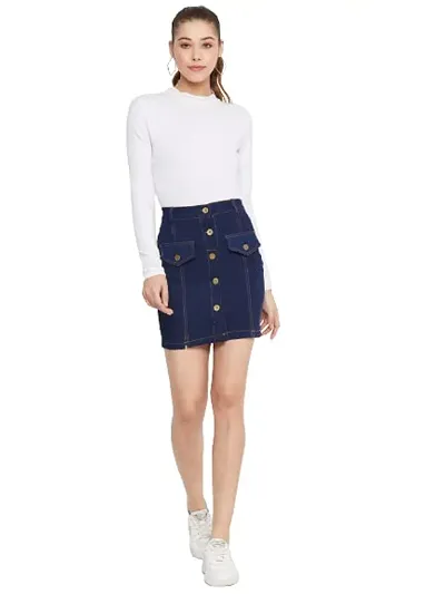 PLAYWEAR Woman's Fashionable Straight Skirt | Casual Slim Fit Denim Mini Skirt for Women