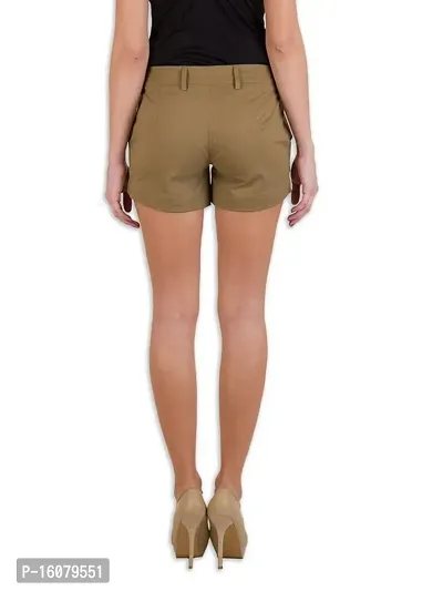 Playwear Womens Cotton Lycra Regular Fit Casual Solid Mini Shorts (Brown, Size - 30)_103024-30-thumb5