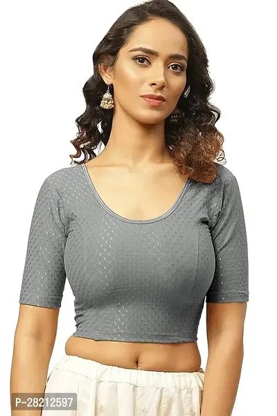 Elegant Silver Cotton Self Design Stitched Blouses For Women
