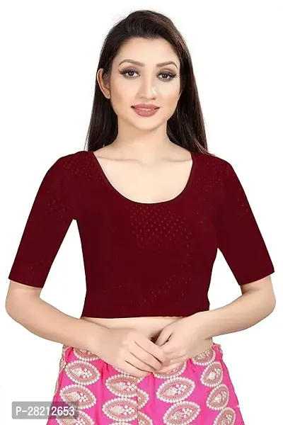 Elegant Maroon Cotton Self Design Stitched Blouses For Women-thumb0