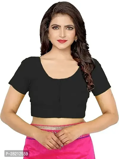 Elegant Black Cotton Solid Stitched Blouses For Women-thumb0