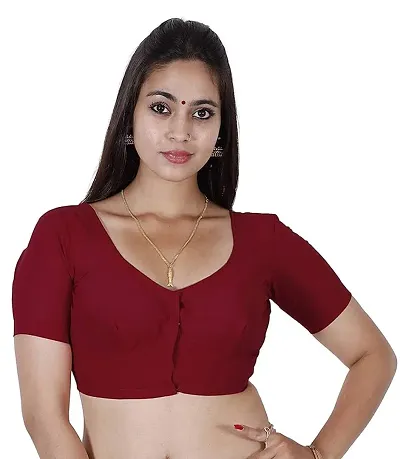 JISB Women's 2by2 Cotton Stitched Saree Blouse with Short Sleeve