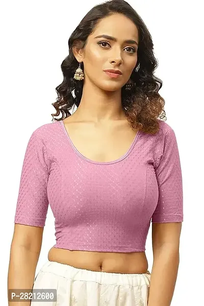 Elegant Pink Cotton Self Design Stitched Blouses For Women